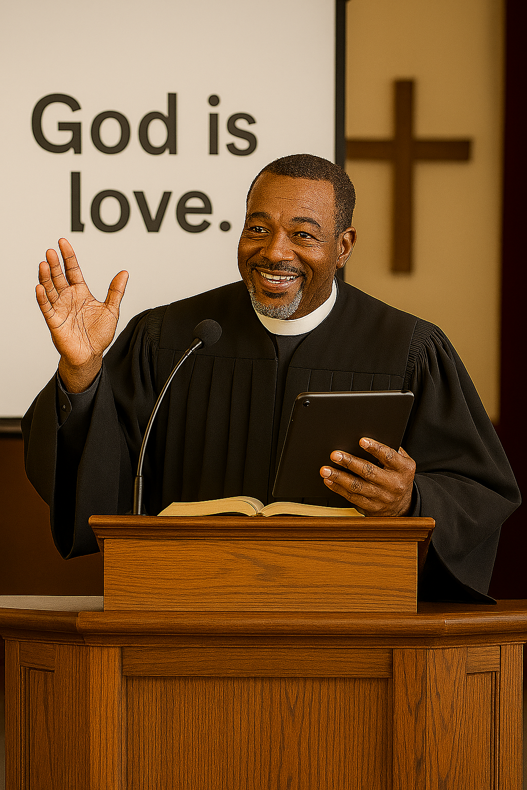 Pastor presenting message to congregation